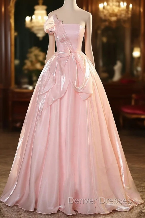 Elegant Shiny Pink Organza Ball Gown Quinceanera Dress