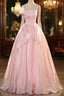 Elegant Shiny Pink Organza Ball Gown Quinceanera Dress