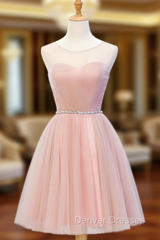 Elegant Short Pink Tulle Prom Dress, Short Pink Tulle Formal Homecoming Dress Main image