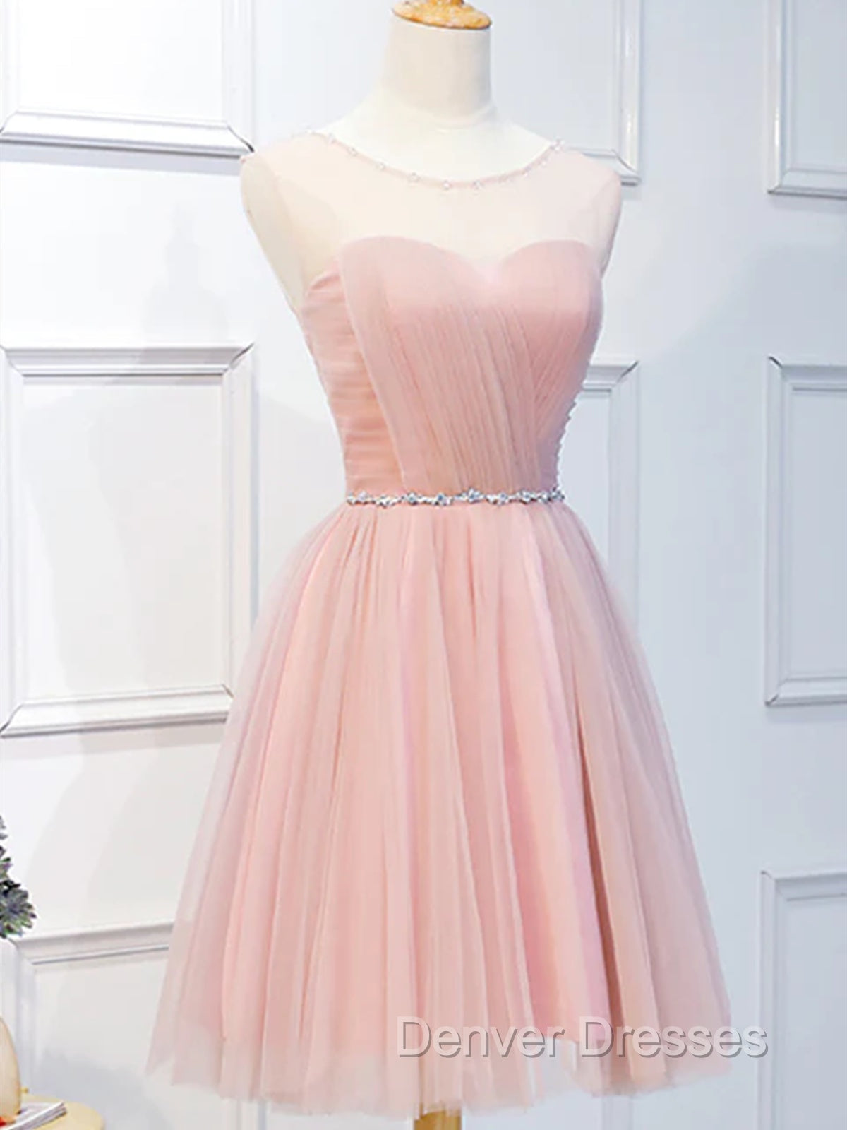 Elegant Short Pink Tulle Prom Dress, Short Pink Tulle Formal Homecoming Dress Secondary image