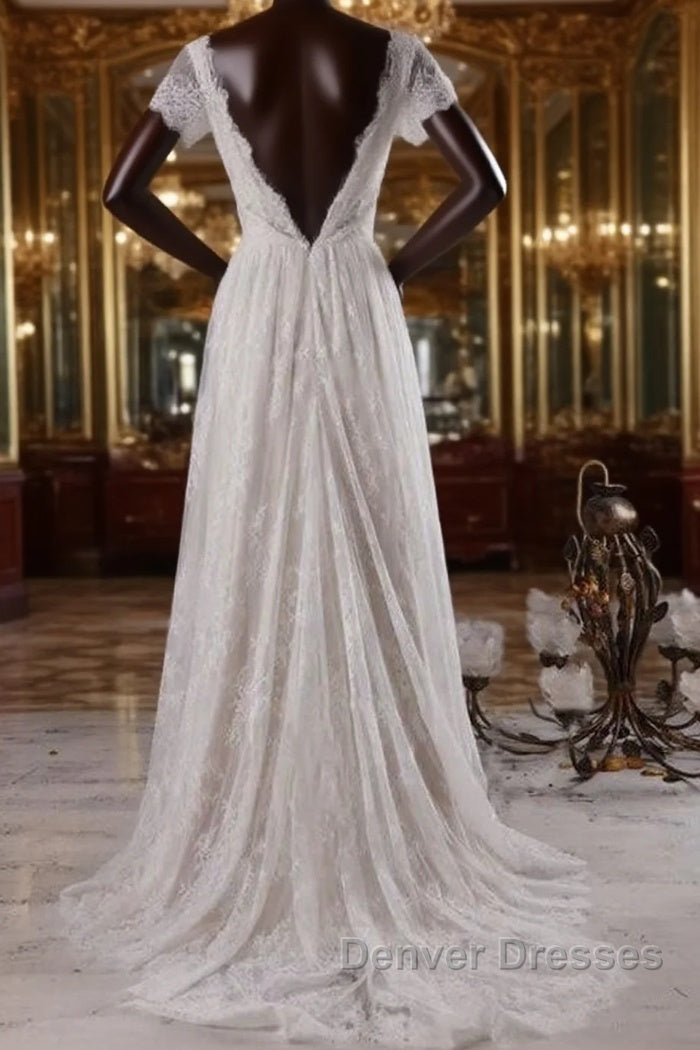 Elegant Short Sleeve A-line Lace Wedding Dress Main image