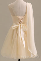 Elegant Short Tulle A-Line Dress,One Shoulder Homecoming Dress