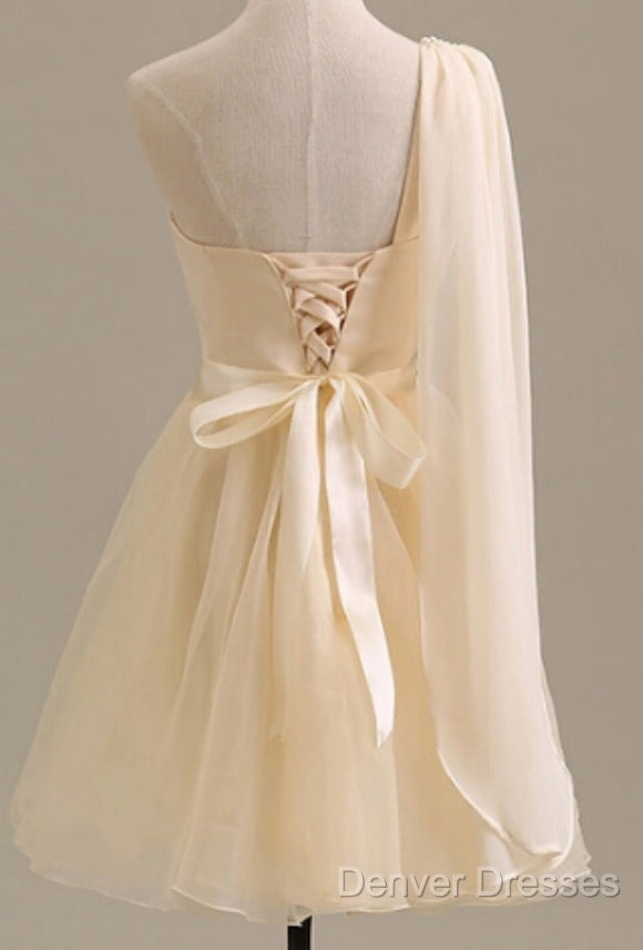 Elegant Short Tulle A-Line Dress,One Shoulder Homecoming Dress