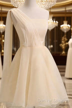 Elegant Short Tulle A-Line Dress,One Shoulder Homecoming Dress