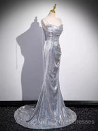 Elegant Silver Sequin Mermiad Prom Dress Long Evening Dress