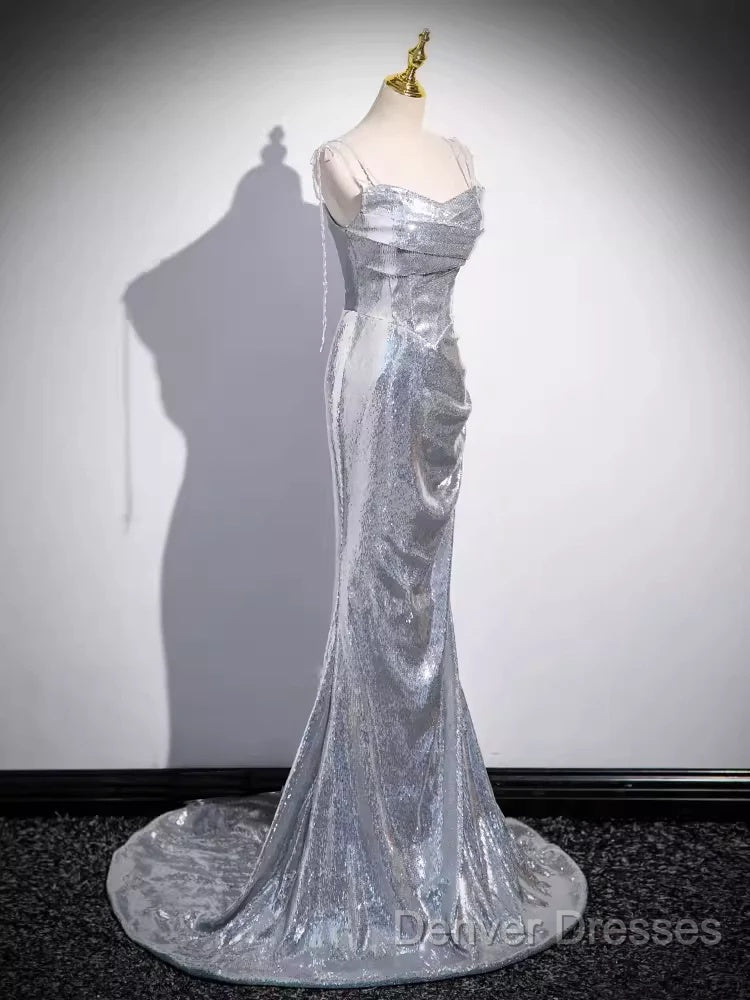 Elegant Silver Sequin Mermiad Prom Dress Long Evening Dress