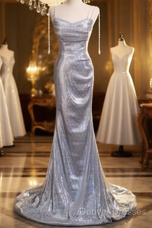 Elegant Silver Sequin Mermiad Prom Dress Long Evening Dress Main image