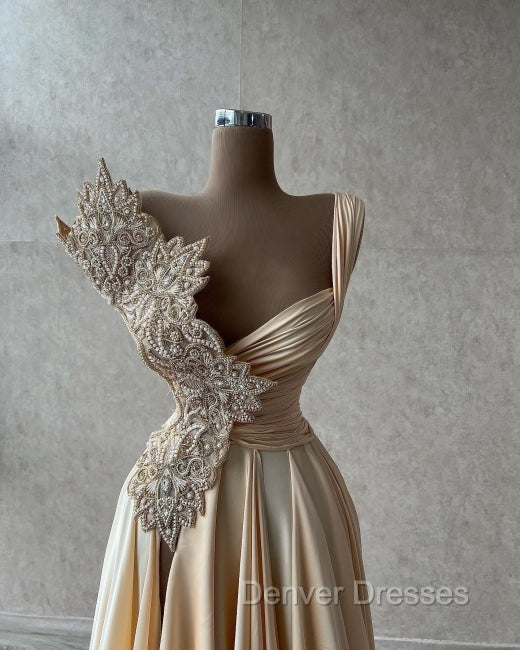 Elegant Sleeveless A-line Prom Dress Long With Split