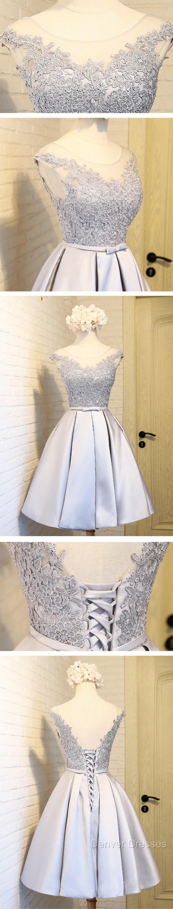 Elegant Sleeveless Lace Up Back Appliques Clairvoyant Outfit Satin Skirt Tea Length Homecoming Dress