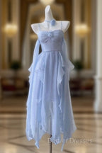 Elegant Spaghetti Straps Blue Chiffon Homecoming Dress Birthday Dress