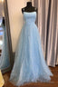 Elegant Spahetti Straps A-Line Light Sky Blue Dress With Appliques