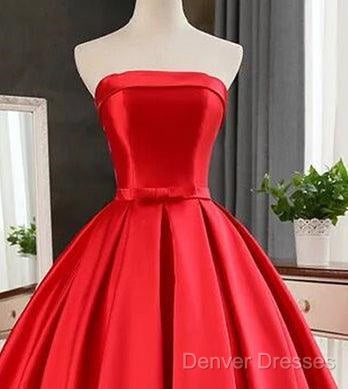 Elegant Strapless Ball Gown Red Prom Dress With Bow