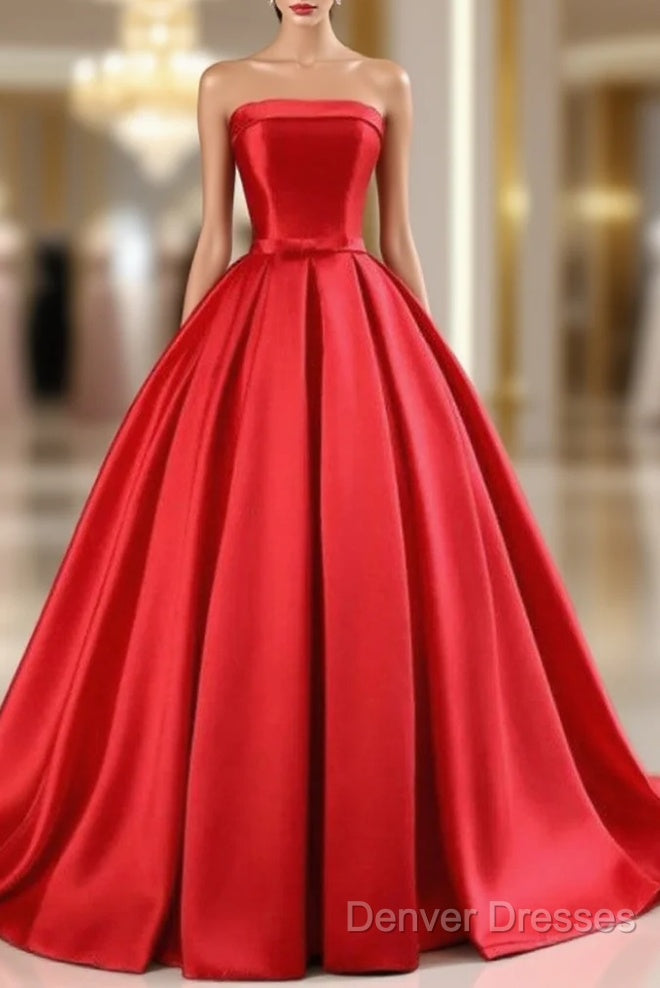Elegant Strapless Ball Gown Red Prom Dress With Bow Main image