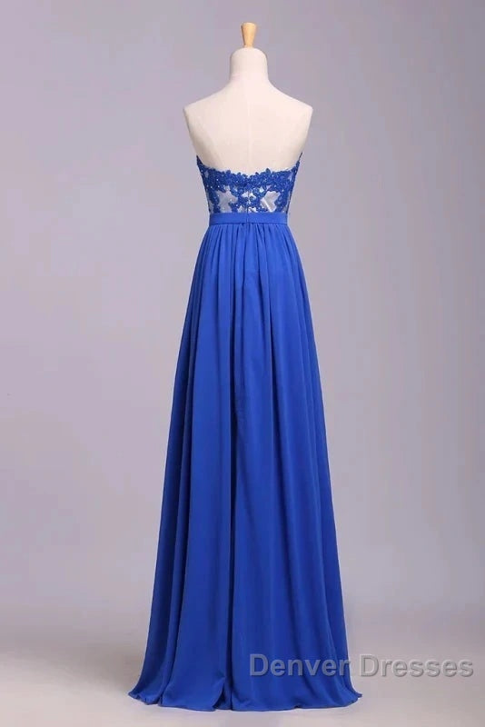 Elegant Strapless Chiffon Evening Lace Appliques Long Prom Dress Royal Blue Secondary image