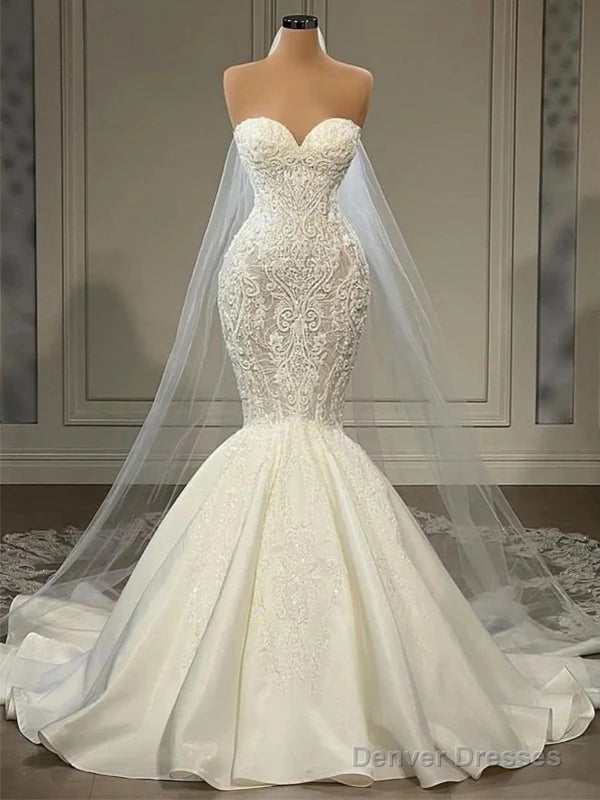 Elegant Strapless Mermaid Satin Floor Length Wedding Dress, Main image