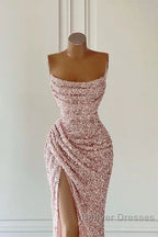 Elegant Strapless Mermaid Sequins Prom Dress Birthday Outfits