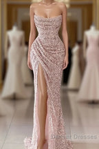 Elegant Strapless Mermaid Sequins Prom Dress Birthday Outfits