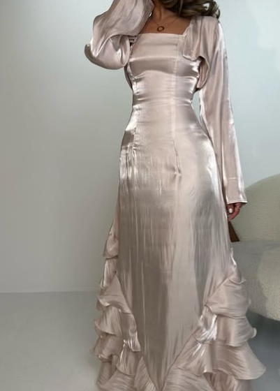 Elegant Straps Pleated Ruffles Long Prom Dress Evening Gown Secondary image