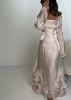 Elegant Straps Pleated Ruffles Long Prom Dress Evening Gown