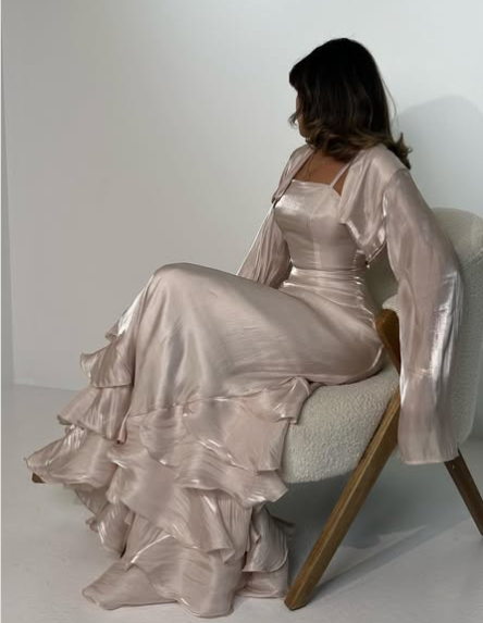Elegant Straps Pleated Ruffles Long Prom Dress Evening Gown Main image