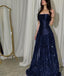 Elegant Straps Sheath Midnight Blue Long Prom Dress Satin Midnight Blue Evening Gowns
