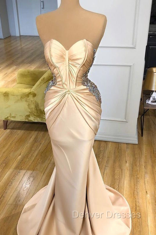 Elegant Sweetheart Champagne Prom Dress Mermaid Long With Crystals Secondary image