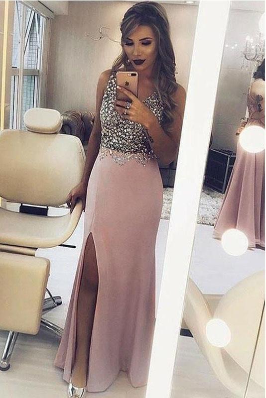 Sparkly Beaded Split Side Mermaid Sexy Prom Dress, Formal Evening Dress