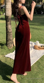 Elegant Sweetheart Spaghetti Straps Long Evening Dress Velvet Prom Dress