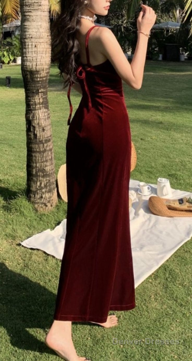 Elegant Sweetheart Spaghetti Straps Long Evening Dress Velvet Prom Dress