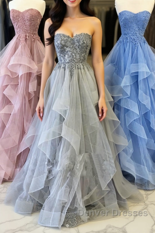 Elegant sweetheart tulle lace long prom Dress tulle formal Dress Main image