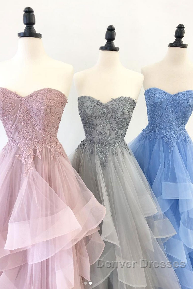 Elegant sweetheart tulle lace long prom Dress tulle formal Dress Secondary image