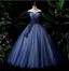 Elegant Teal Blue Off-The-Shoulder Embroidered Tulle Ball Gown Evening Dress Sweet 16 Dress