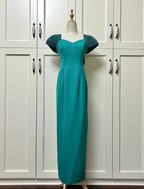 Elegant Teal Bow Fitted Satin Long Prom Dress Evening Dress