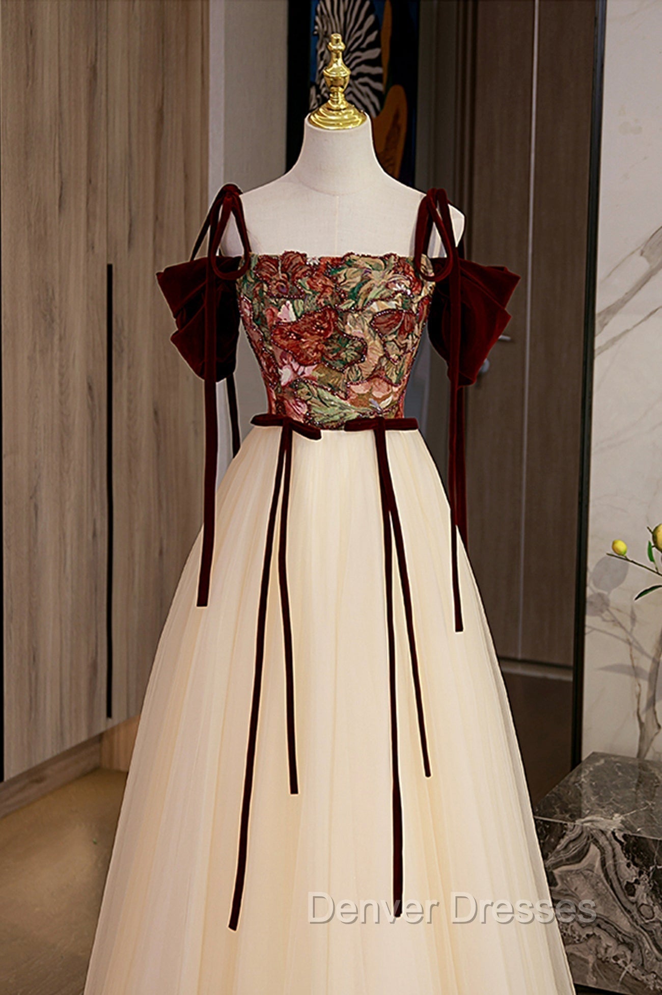 Elegant Tulle Embroidery Long Evening Dress, Cute Off the Shoulder Party Dress Secondary image