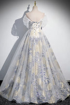 Elegant Tulle Floor Length Prom Dress, Off The Shoulder Evening Party Dress