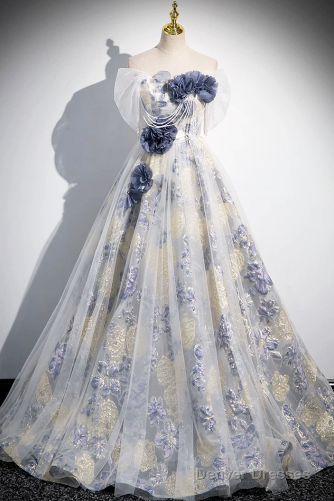 Elegant Tulle Floor Length Prom Dress, Off The Shoulder Evening Party Dress Main image