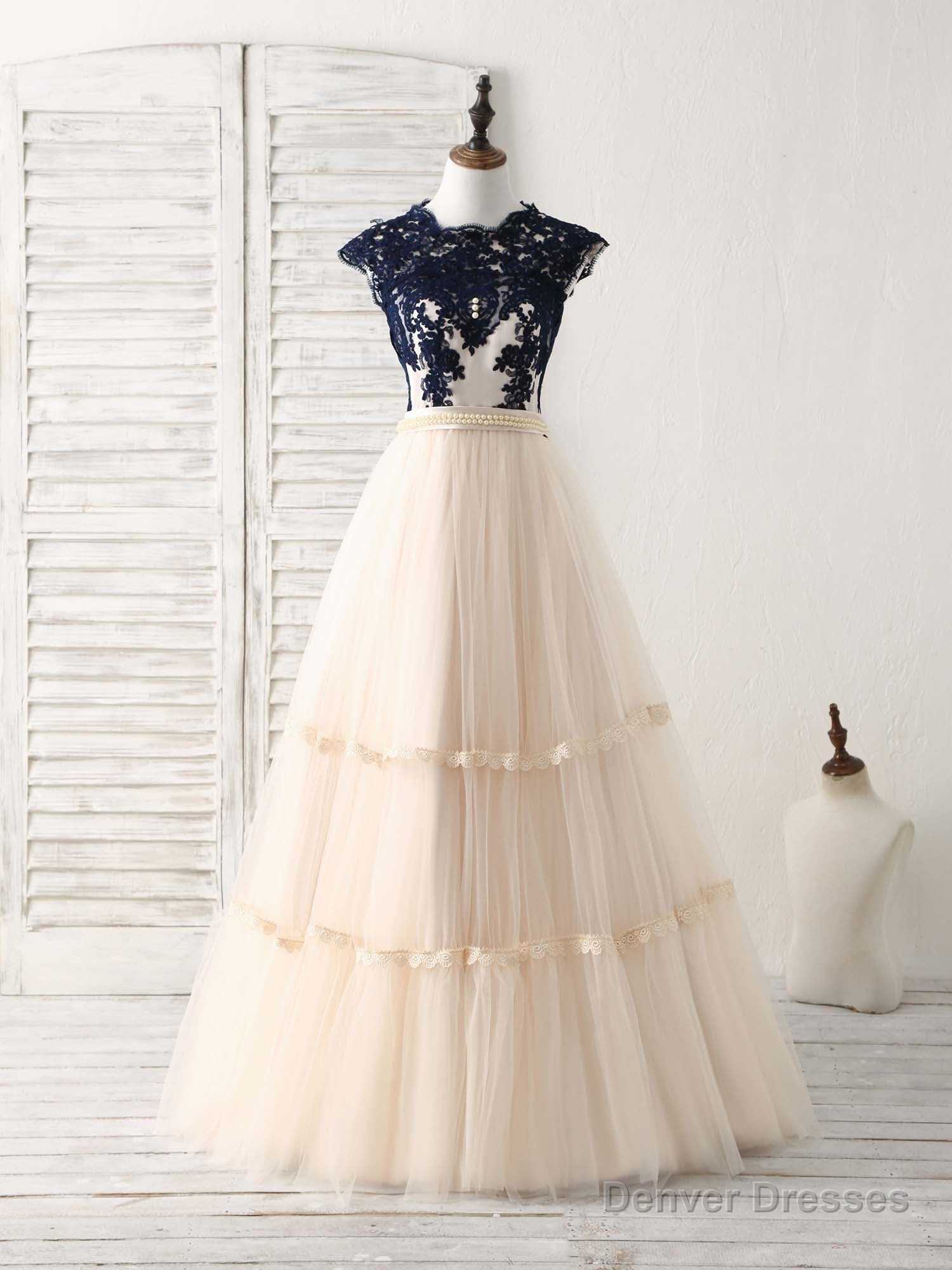 Elegant Tulle Lace Applique Long Prom Dress Tulle Evening Dress Secondary image