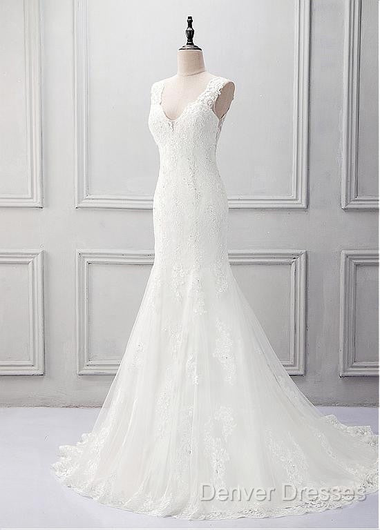 Elegant Tulle V-Neck Neckline Mermaid Wedding Dress With Beaded Lace Appliques Secondary image