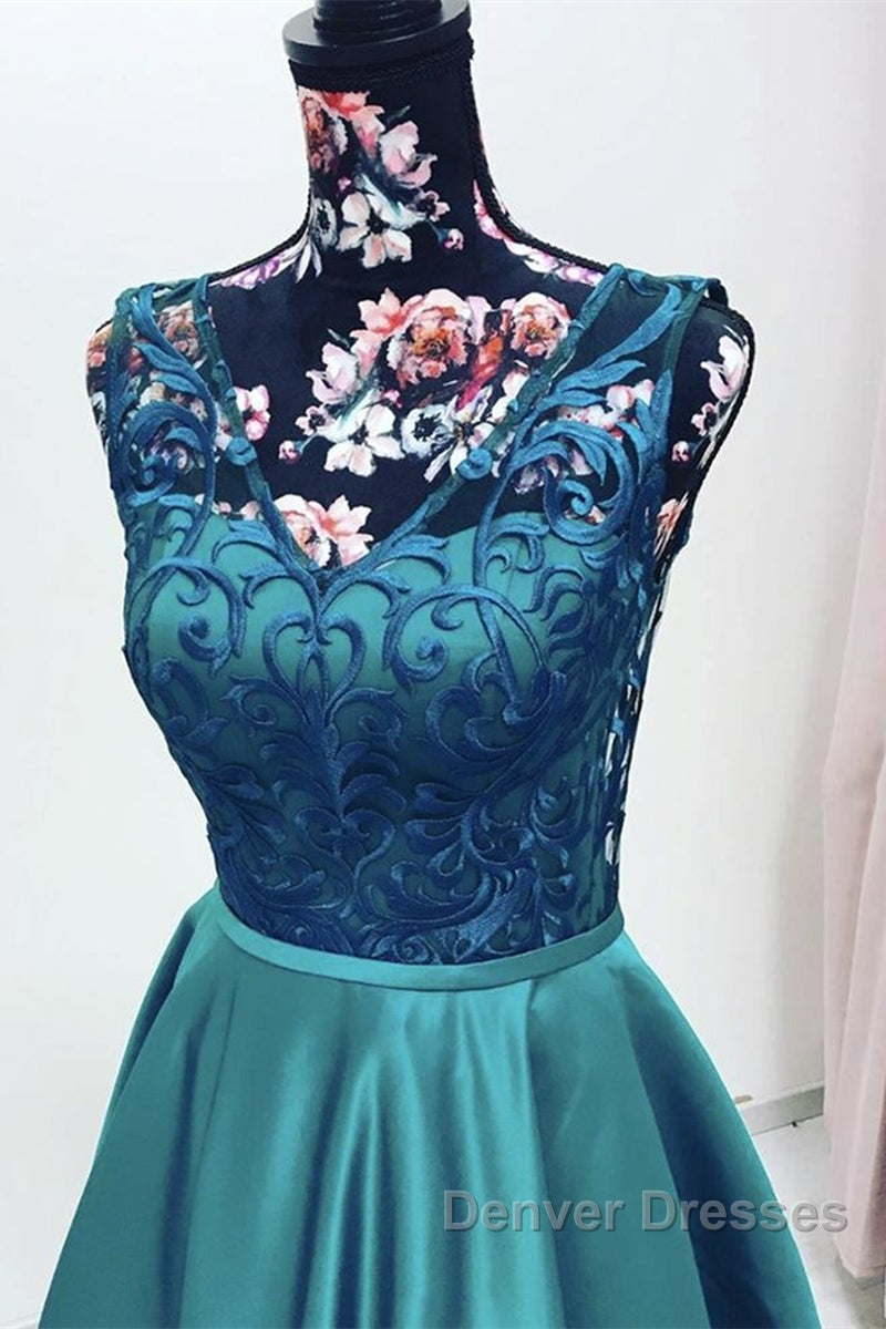 Elegant V Neck Green Lace Long Prom Dress, Green Lace Formal Graduation Evening Dress Secondary image
