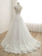 Elegant V-Neck Lace Ball Gown Wedding Dress