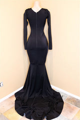 Elegant V-Neck Long Sleevess Appliques Sequins Mermaid Zipper Prom Dresses