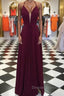 Elegant V Neck Open Back Burgundy Prom Dress, Open Back Burgundy Formal Dress, Long Burgundy Evening Dress