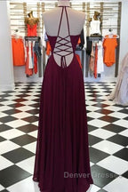 Elegant V Neck Open Back Burgundy Prom Dress, Open Back Burgundy Formal Dress, Long Burgundy Evening Dress