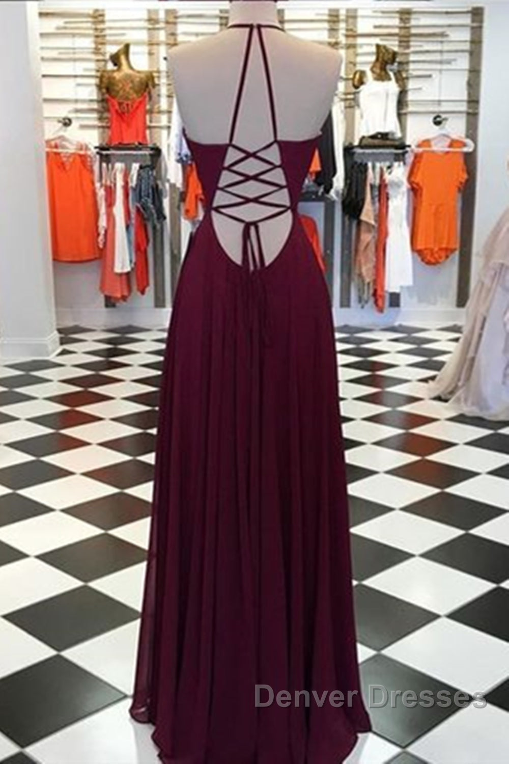 Elegant V Neck Open Back Burgundy Prom Dress, Open Back Burgundy Formal Dress, Long Burgundy Evening Dress