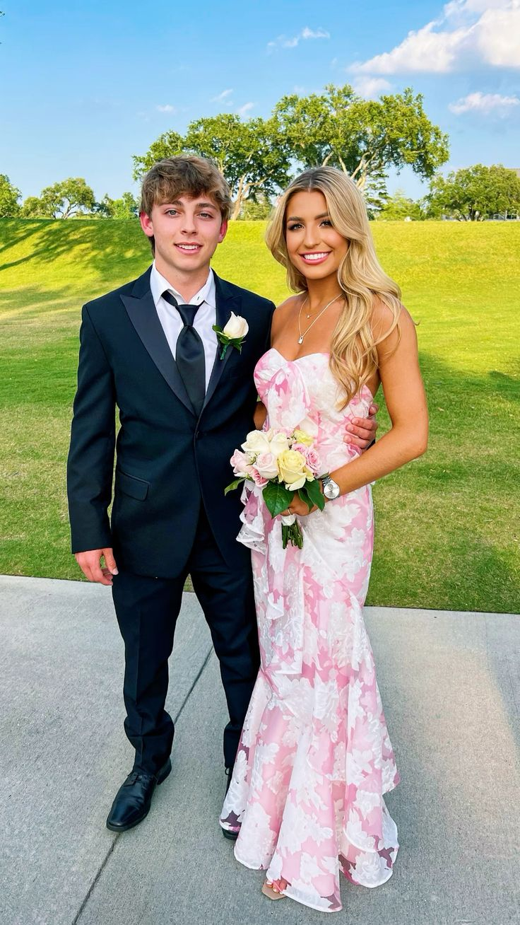 Pink And White Strapless Mermaid Long Prom Dress