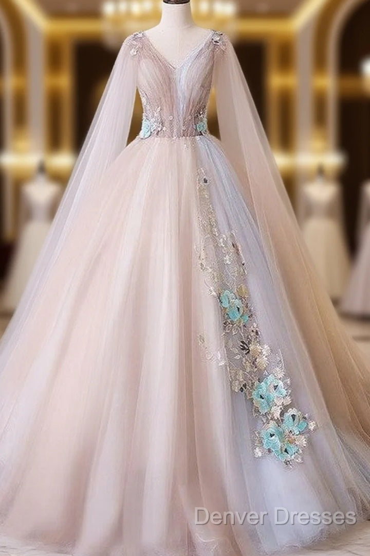 Elegant V-Neckline Champagne Tulle V-Neckline Prom Dress, Party Dress Main image