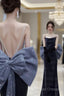 Elegant Velvet Spaghetti Straps Backless Sheath Long Prom Dress Evening Dress With Bowknot,