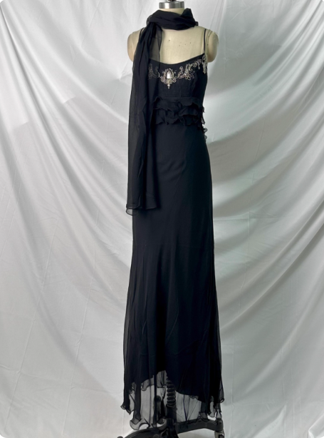 Elegant Vintage Black Mermaid Thin Strap Embroidered Chiffon Long Prom Dress Evening Dress