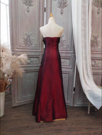 Elegant Vintage Burgundy Strapless Ruched Satin Long Prom Dress Evening Dress