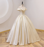Elegant Vintage One-Shoulder Ruffle Shiny Satin Ball Gown Evening Dress Sweet 16 Dress